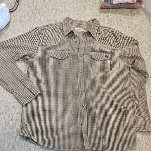 Blue RANCHWEAR Men's XL Brown Checkered Shirt Nice Heavy Material; Pearl Snap